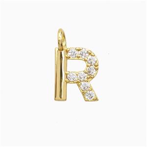 Copper Letter-R Pendant Pave Zirconia Gold Plated, approx 7-13mm