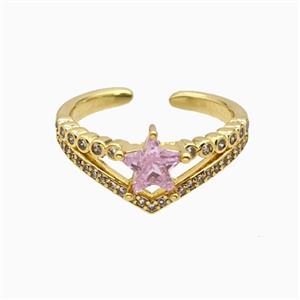 Copper Star Rings Pave Zirconia Crystal Glass Gold Plated, approx 10mm, 18mm dia