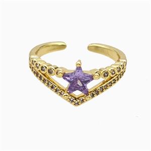 Copper Star Rings Pave Zirconia Crystal Glass Gold Plated, approx 10mm, 18mm dia