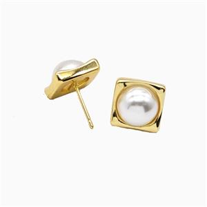 Copper Stud Earrings Pave Resin Gold Plated, approx 12mm