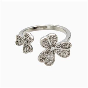 Copper Clover Rings Pave Zirconia Platinum Plated, approx 9mm, 14mm, 18mm dia