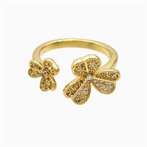 Copper Clover Rings Pave Zirconia 18K Gold Plated, approx 9mm, 14mm, 18mm dia