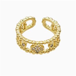 Copper Clover Rings Pave Zirconia 18K Gold Plated, approx 7mm, 18mm dia