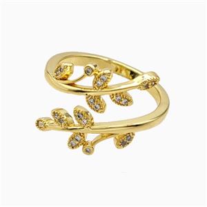 Copper Leaf Rings Pave Zirconia 18K Gold Plated, approx 8mm, 18mm dia