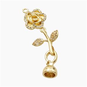 Copper Flower Pendant Pave Zirconia With Bail Gold Plated, approx 12-40mm