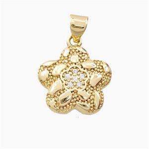 Bohemia Style Copper Flower Pendant Pave Zirconia Gold Plated, approx 16mm