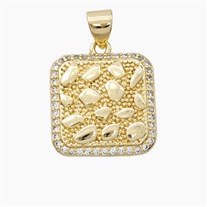 Bohemia Style Copper Square Pendant Pave Zirconia Gold Plated, approx 17mm