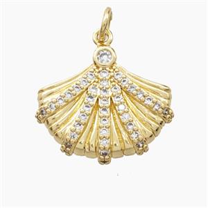 Copper Fan Pendant Pave Zirconia Gold Plated, approx 17-20mm
