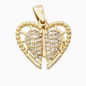 Copper Heart Pendant Pave Zirconia Gold Plated, approx 18mm