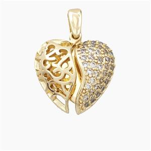 Copper Heart Pendant Pave Zirconia Gold Plated, approx 18mm