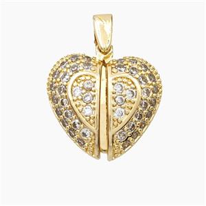 Copper Heart Pendant Pave Zirconia Gold Plated, approx 18mm