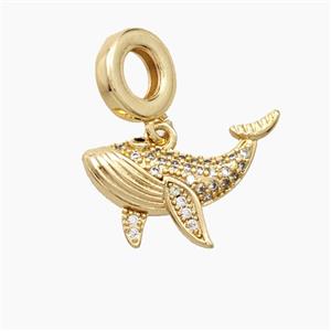 Copper Whale Pendant Pave Zirconia Gold Plated, approx 12-20mm, 9mm dia