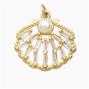 Copper Scallop Shell Pendant Pave Zirconia Resin Gold Plated, approx 20-22mm