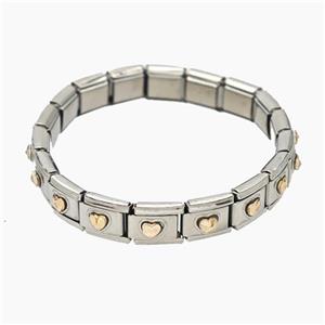 Raw Stainless Steel Module Bracelet Pave Acrylic Heart, approx 9-10mm, 17cm length