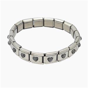 Raw Stainless Steel Module Bracelet Pave Acrylic Heart, approx 9-10mm, 17cm length