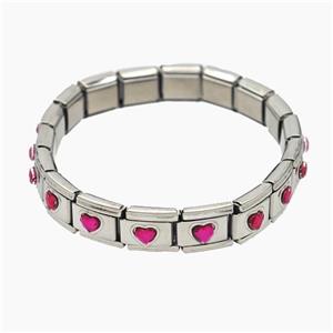 Raw Stainless Steel Module Bracelet Pave Acrylic Heart, approx 9-10mm, 17cm length