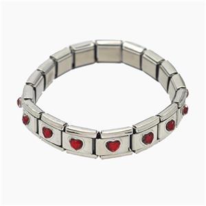 Raw Stainless Steel Module Bracelet Pave Acrylic Heart, approx 9-10mm, 17cm length