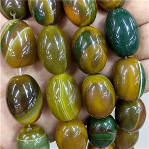 Natural Agate Barrel Beads Olive Dye, approx 20-28mm, 11pcs per st