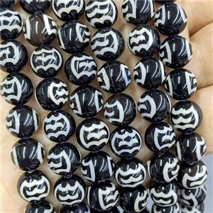 Black Tibetan Agate Beads Smooth Round, approx 8mm