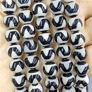 Black Tibetan Agate Beads Smooth Round Wave, approx 8mm