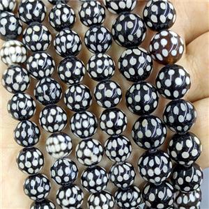 Black Tibetan Agate Beads Smooth Round Spots, approx 8mm