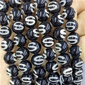 Black Tibetan Agate Beads Smooth Round, approx 8mm