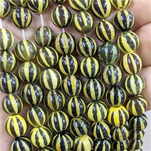 Tibetan Style Agate Beads Smooth Round Yellow Dye, approx 10mm