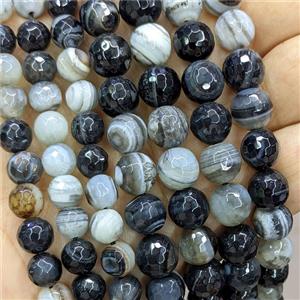Natural Stripe Agate Beads Black Faceted Round, approx 14mm