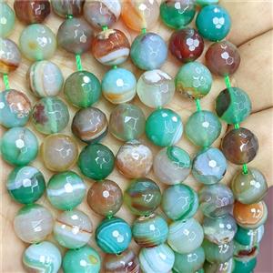 Green Red Stripe Agate Beads Banded Faceted Round Dye, approx 10mm
