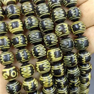 Black Tibetan Agate Round Beads Yellow, approx 12mm, 32pcs per st