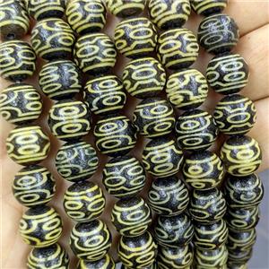 Black Tibetan Agate Round Beads Yellow Eye, approx 12mm, 32pcs per st