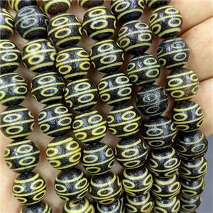 Black Tibetan Agate Round Beads Yellow, approx 12mm, 32pcs per st