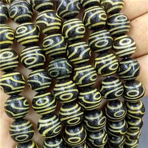 Black Tibetan Agate Round Beads Yellow, approx 12mm, 32pcs per st