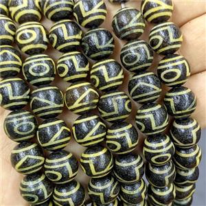 Black Tibetan Agate Round Beads Yellow, approx 12mm, 32pcs per st