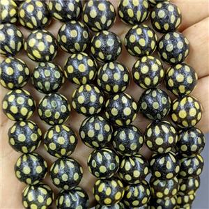 Black Tibetan Agate Round Beads Yellow Spot, approx 12mm, 32pcs per st