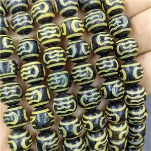 Black Tibetan Agate Round Beads Yellow, approx 12mm, 32pcs per st