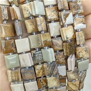 Natural Picture Jasper Square Beads, approx 10mm