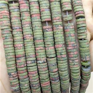 Unakite Heishi Beads Green Matte, approx 6mm