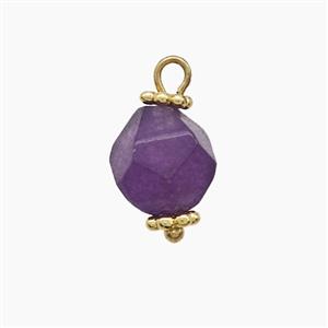 Purple Dye Jade Pendant Cut Round Copper Gold Plated, approx 8mm