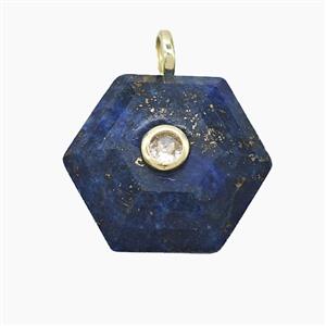 Blue Lapis Lazuli Hexagon Pendant Pave Zirconia, approx 17-19mm