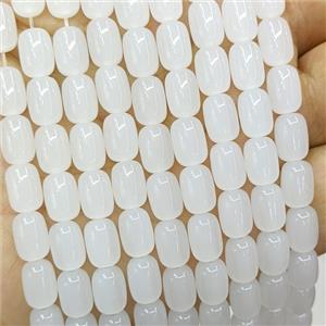 White Jadeite Glass Barrel Beads, approx 6-9mm