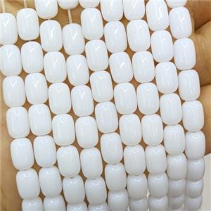 White Jadeite Glass Barrel Beads, approx 6-9mm