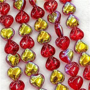Red Crystal Glass Heart Beads Golden Electroplated, approx 10mm, 41pcs per st