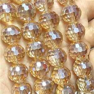 Crystal Glass Beads Faceted Round Champagne Electroplated, approx 14mm