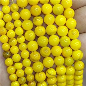 Yellow Botswana Jade Beads Dye Smooth Round, approx 4mm dia