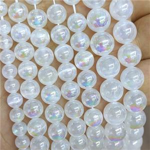 White Naural Selenite Beads Dye Electroplated Smooth Round, approx 6mm dia