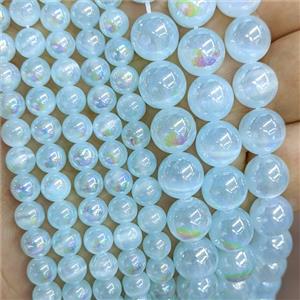 Aqua Naural Selenite Beads Electroplated Smooth Round, approx 8mm dia