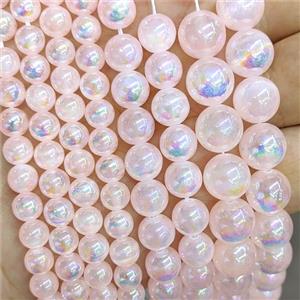 Pink Naural Selenite Beads Electoplated Smooth Round, approx 8mm dia