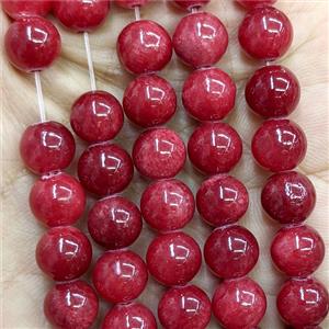 Jade Beads Red Dye Smooth Round, approx 6mm
