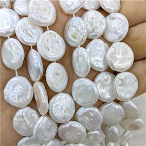 Baroque Style White Pearl Beads Coin, approx 16-17mm, about 23pcs